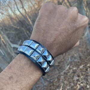 Silver Silver studded faux leather bracelet Gothic  vintage punk emo rock grunge